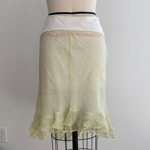 Laundry Shelly Segal Asymmetrical Green White Silk Skirt